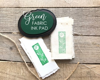 Green Fabric Ink Stamp Pad, Fabric Ink Pad For Rubber Stamps, Fabric Stamp Ink, Permanent Ink for Canvas, and Muslin, Green Textile Ink