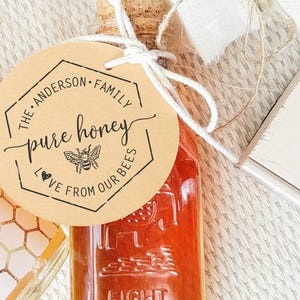 Honigglas Geschenkanhänger Stempel - Reine Honigetiketten für Gläser Stempel - Lokaler Honig- Hinterhofbienen - Honig Geschenkideen - Benutzerdefinierter Stempel CS-10351