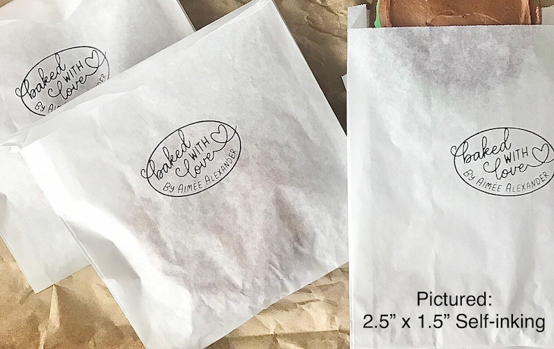 Baked With Love Rubber Stamp, Personalized (Self-Inking or Wood) image 4