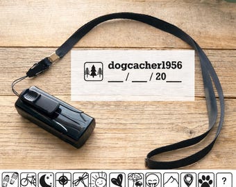 Carimbo de Geocaching, Carimbo de Geocache com Nome e Opções de Ícones, Carimbo de Bolso Autoentintado para Geocacher, Mini Carimbo de Geocache CS-10399