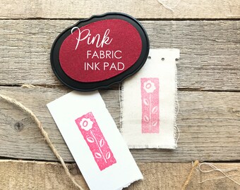 Pink Fabric Ink Stamp Pad, Fabric Ink Pad For Rubber Stamps, Fabric Stamp Ink, Permanent Ink for Canvas, and Muslin, Pink Ink