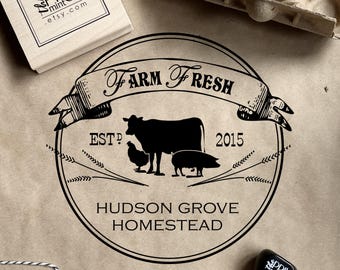 Farm Stamp, Custom Farm Logo Rubber Stamp, Homestead Logo Design Stamp, Farm Fresh Animal Stamp, Personalized Egg Carton Stamp CS-10384