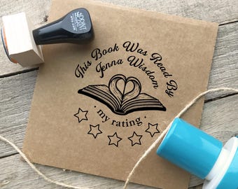 Book Rating Stamp Personalized- Custom Book Rubber Stamp- Wood or Self-inking- 5 Star Rating Stamp for Books- Property Of CS-10472