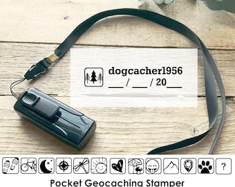 Geocaching Stamp, Name Geocache Stamp With Choice of Icons, Self-Inking Pocket Stamp for Geocacher,  Mini Geocache Stamp CS-10399