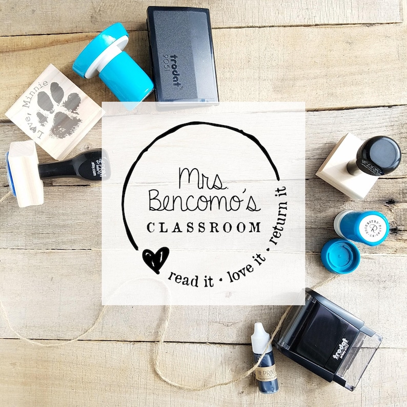Teacher Stamp- Teacher Book Stamp- From The Classroom Of Self inking Stamp- Read it, Love it, Return it- Personalized Rubber Stamp 10183 image 1