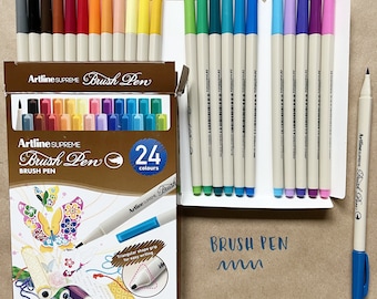 Brush Pen Set, Artline Supreme Brush Pens, Set of 24 Colors, Japanese Brand, Flexible Tip