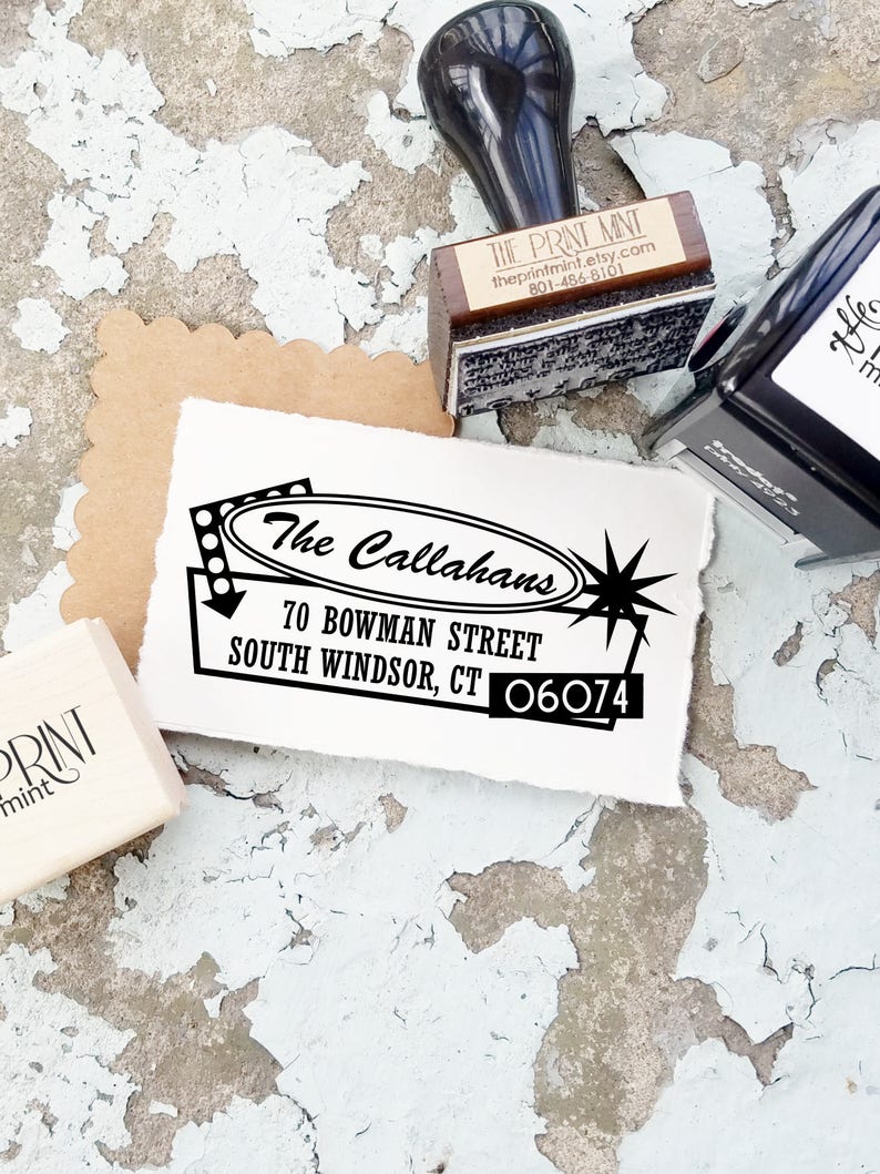 Custom Address Stamp Retro Return Address Stamp Custom Etsy