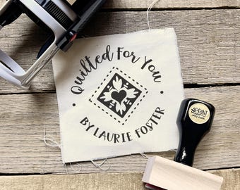 Quilt Label Stamp With Waterproof Fabric Ink,  Personalized Quilted for You by (name) in Wood or Self-inking