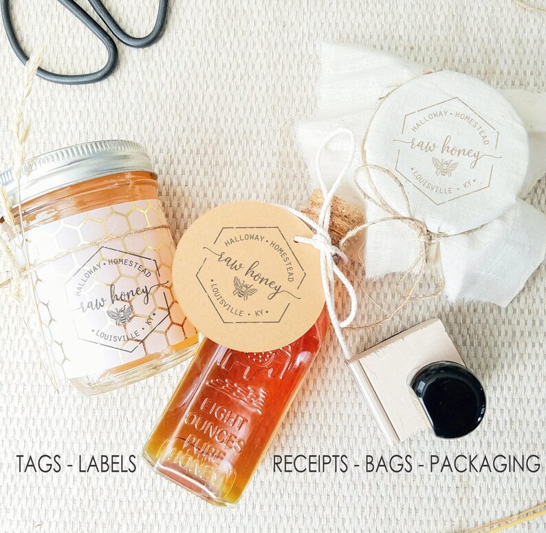 Honey Jar Gift Tag Stamp - Pure Honey Labels For Jars Rubber Stamp - Local Honey- Backyard Bees - Honey Gift Ideas - Custom Stamp CS-10351 image 8