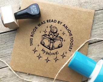 5 Star Rating Stamp in Wood or Self-inking- Color in the Stars- Personalized Custom Book Rubber Stamp or Property Of CS-10496