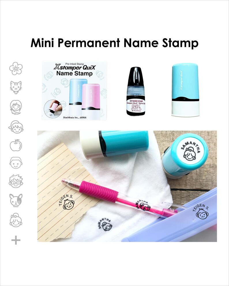 Name Stamp For Clothing and All Surfaces, Daycare Stamp Permanent Ink, Kids Mini Name Stamp, Children's Clothing Labels, Small Name Stamp image 3