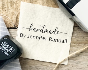 Handmade by Fabric Stamp for DIY Labels or Labeling, Permanent Personalized Made By Textile Stamp in Self-Inking or Wood CS-10386