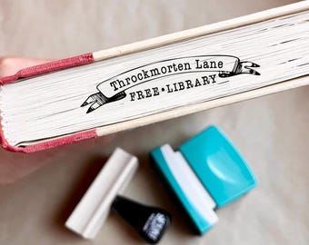 Little Free Library Stamp for Book Pages Edges in Wood or Self-inking, Custom Lending Library Stamper, Little Free Library Supplies CS-10473