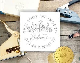 Christian Book Embosser, Custom Church Embossing Seal Press, Personalized Embosser, Religious Embosser with Cross, Minister Gift CS-10476