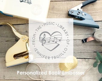 Music Embosser, Book Embossing Stamp, Music Library Labels Personalized Embosser for Music Book- Music Property of Stamp- CS 10417