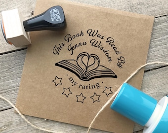 Buchbewertungsstempel Personalisiert- Kundenspezifischer Buchstempel- Holz oder selbstfärbend- 5-Sterne-Bewertungstempel für Bücher- Eigentum von CS-10472