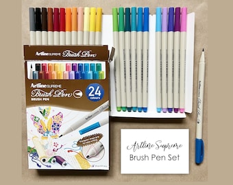 Brush Pen Set, Artline Supreme Brush Pens, Set of 24 Colors, Japanese Brand, Flexible Tip