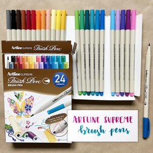 Brushpenset, Artline Supreme brushpennen, set van 24 kleuren, Japans merk, flexibele punt