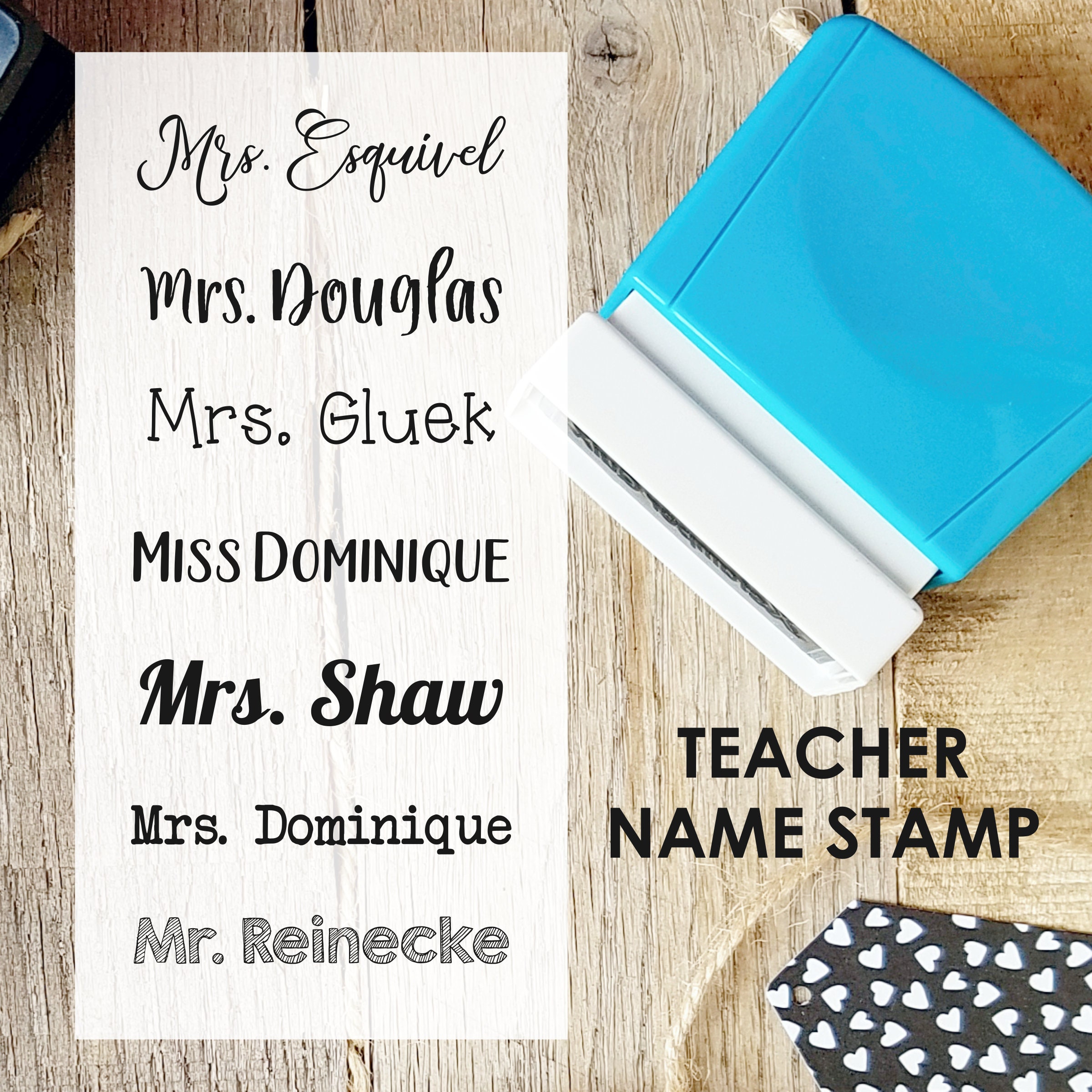 Teacher Name Stamp, Permanent for Any Surface, Personalized Teacher Stamp,  Self-inking Name Stamp, Custom Teacher Appreciation Stamper Q41 