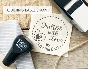Stamp for Quilting Custom Made by The Print Mint, Quilted By Fabric Stamp, Quilt Stamp Self-Inking or Wood, Quilt Labels Stamp CS-10443