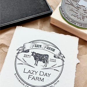 Boerderijstempel, aangepaste rubberstempel boerderijlogo, Homestead-logo ontwerpstempel, boerderij verse dierenstempel, gepersonaliseerde eierdoosstempel CS-10384 afbeelding 8