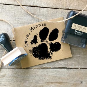 Custom Dog Paw Print Stamp Or For a Cat:  Personalized Wood or Self-Inking Rubber Stamp