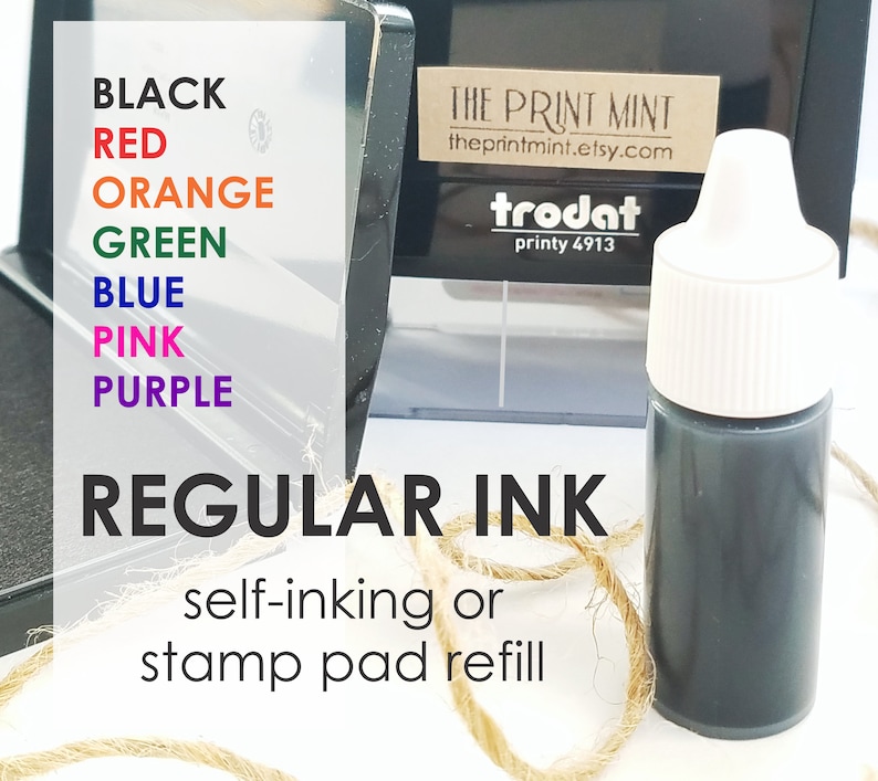 May include: A bottle of black ink for self-inking stamps or stamp pad refills. The bottle is labeled "trodat printy 4913". The ink is available in a variety of colors, including black, red, orange, green, blue, pink, and purple.
