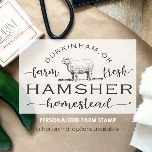 Individueller Bauernhof Stempel, Personalisierter Bauernhof Logo Design, Gehöft Etiketten Stempel- Schaf Schwein Ziege Huhn Enten, Eierkarton Stempel CS-10423