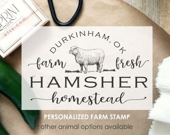 Custom Farm Stamp, Personalized Farm Logo Design, Homestead Labels Stamp- Sheep Pig Goat Chicken Ducks, Egg Carton Rubber Stamp CS-10423