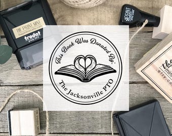 Donated by Stamp for Books or Stickers, Book Donation Stamp in Self-inking or Wood- Library Donation Label Stamp- In Memory Of Stamp 10480