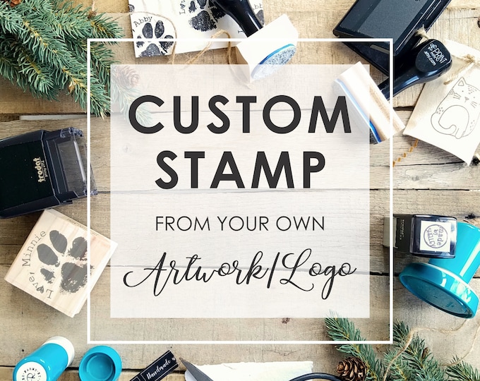 Featured listing image: Custom Stamp of Logo or Own Artwork or Design, Business Cards Stamp, Personalized Logo Self-inking Stamp, Custom Rubber Stamp,