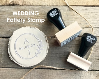 Wedding Pottery Stamp with Initials and Date, Custom Pottery Stamp for Ceramic Wedding Favors, Clay DIY Wedding Favors, P-10369