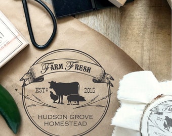 Farm Stamp, Custom Farm Logo Rubber Stamp, Homestead Logo Design Stamp, Farm Fresh Animal Stamp, Personalized Egg Carton Stamp CS-10384