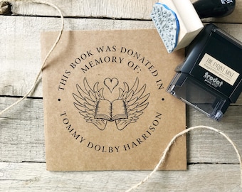 Donated In Memory of Book Stamp in Wood or Self-inking, In Loving Memory of Memorial Bookplate Stamp, Personalized Rubber Stamp CS-10478