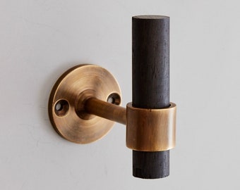 Brass Towel Hook Gaboon Ebony Wood and Brass Robe Hook, Custom Bathroom Hardware, Gaboon Ebony Wood and Brass Modern Wall Hook by LuxHoldups