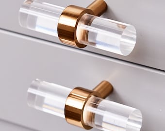 Lucite Drawer Toggle Straight Post - 3/4 DIA (Polished Brass, Satin Brass) Lucite Drawer - Cabinet Handles - Cabinet Knobs - LuxHoldups