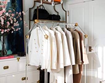 Rolling Lucite Clothing Boutique Retail Rack (Polished Brass, Satin Brass, Nickel or Chrome) - Retail Rack - Closet Decor - LuxHoldups