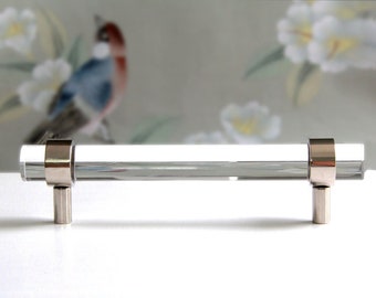 Lucite Drawer Pulls by Luxholdups, Modern Kitchen Cabinet Hardware in Nickel or Chrome, Lucite Bar Pull 3/4" DIA, Nickel Drawer Handles