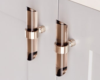 Smoke Lucite Drawer Toggles Handle - Cabinet pull - Tapered - Polished Brass, Satin Brass, Nickel, Chrome Finishes - LuxHoldups
