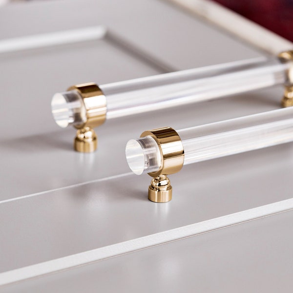 Lucite Pulls for Cabinets and Drawers, brass 3/4" DIA Lucite Custom Handles by Luxholdups,  t-Pulls or Toggles