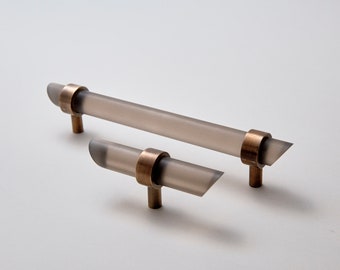 Matte Cabinet Pull in Smoke Lucite by Luxholdups, Custom Drawer Handle or Toggle for Kitchen or Closet, Lucite and Brass Masculine Hardware