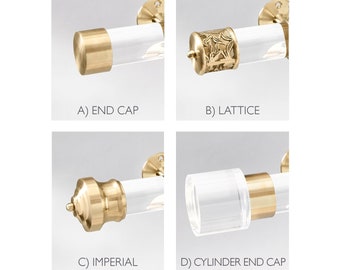 Curtain Rod Finials for Acrylic Lucite Drapery Rods, Luxholdups Brass End Caps in Gold Finishes, Decorative Hardware For Window Treatments