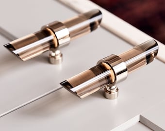 Smoke Lucite Drawer Pull Handle - Cabinet pull - Tapered - Polished Brass, Satin Brass, Nickel, Chrome Finishes - LuxHoldups