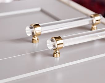 Lucite Pulls for Cabinets and Drawers, brass 3/4" DIA Lucite Custom Handles by Luxholdups,  t-Pulls or Toggles