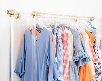 Custom Lucite Brass Retail Rack Fixture Display - Lucite and Polished Brass, Satin Brass, Nickel - LuxHoldups