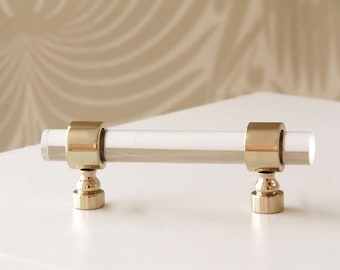 Lucite Drawer Pulls  (Polished Brass, Satin Brass) - 1/2 in DIA - Lucite Drawer Handles-Lucite Handles-Cabinet Knobs - LuxHoldups