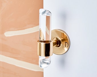 Angled Lucite Robe Hook (Polished Brass, Satin Brass) Lucite Towel Hook - Angled Robe Hook - Wall Hook - Hooks - Bathroom Hooks - LuxHoldups