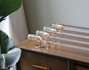 1.5" DIA Custom Cut Lucite Curtain Rod (Polished brass, Satin brass or Nickel) - Lucite Drapery Rod - Acrylic Rod - LuxHoldUps