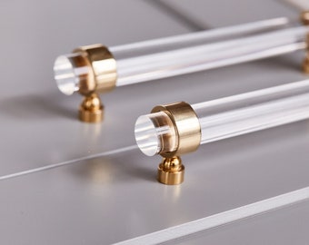 Lucite Drawer Pulls Crown Post - 3/4 DIA (polished brass or satin brass) Lucite Drawer Handles - Lucite Cabinet Handles  LuxHoldups