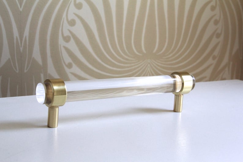 Lucite Drawer Pull Polished Brass Satin Custom Cabinet Handle 3 4 Dia Luxholdups